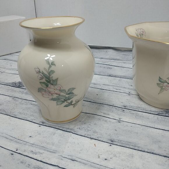 Vintage Lenox Serenade Porcelain Bird Vase 6" And 4" Planter - Picture 7 of 16